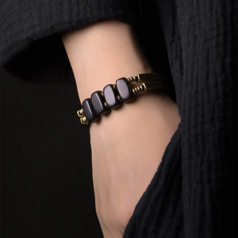 Pulsera de equilibrio de doble capa con Buddha Stones, madera de ébano tibetano, latón y cobre - image 4