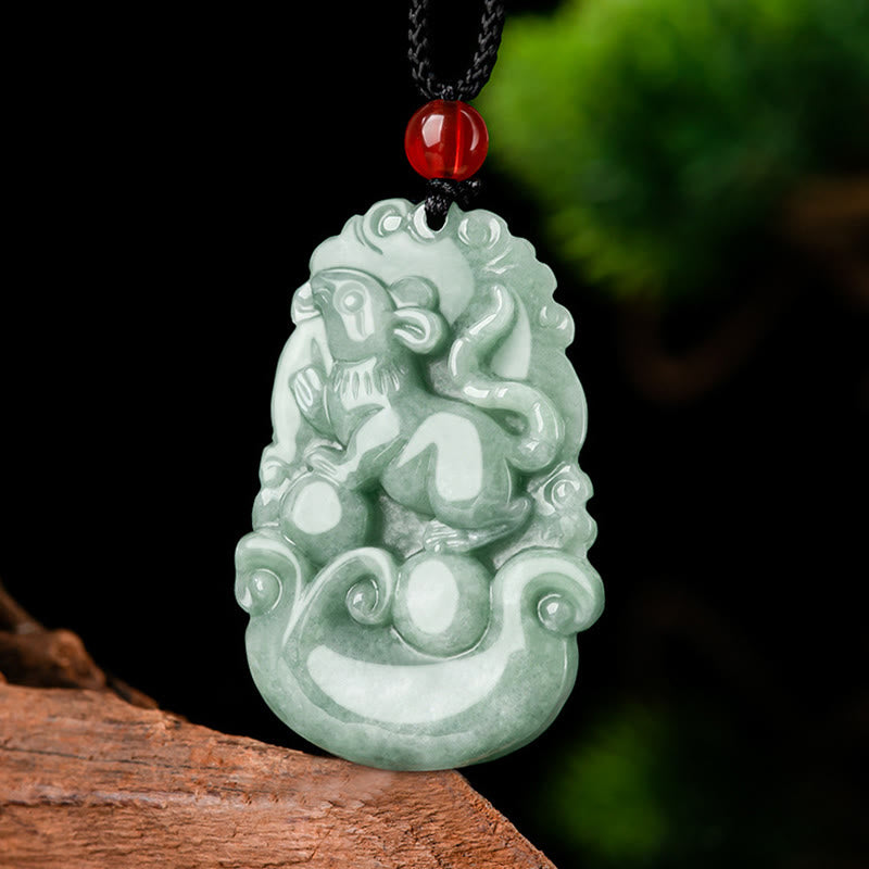 Buddha Stones Jade verde natural 12 Zodíaco chino Suerte Prosperidad Collar Colgante