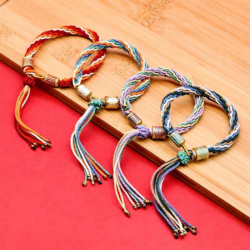 Buddha Stones Pulsera de cuerda con borla colorida de esmalte tibetano - image 0