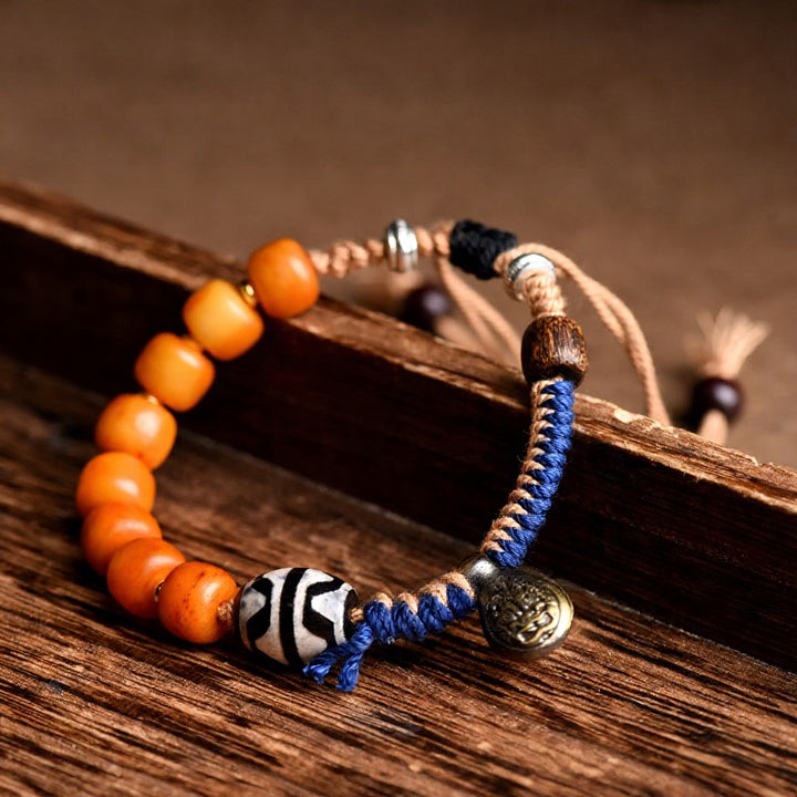 Buddha Stones Pulsera de la riqueza con cuentas Dzi y detalles de latón tibetano - image 4