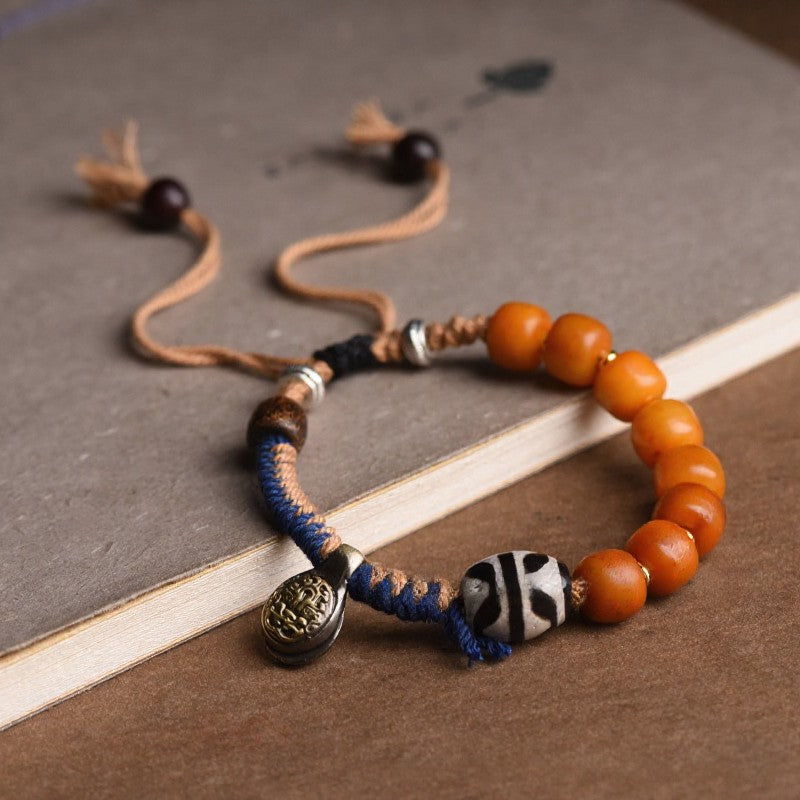 Buddha Stones Pulsera de la riqueza con cuentas Dzi y detalles de latón tibetano - image 2