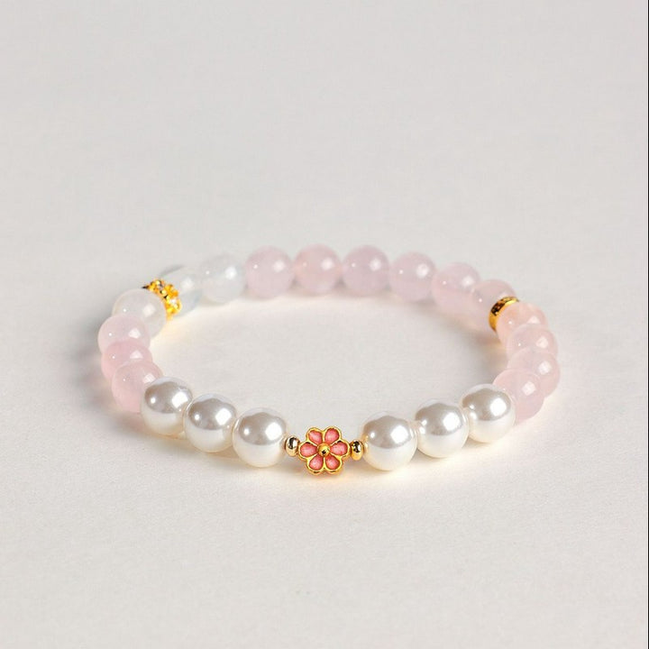 Buddha Stones Pulsera Armonía de Flores Dulces con Cuarzo Rosa y Cuarzo Transparente - image 4