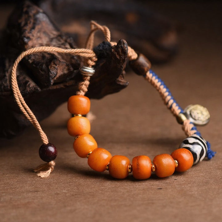 Buddha Stones Pulsera de la riqueza con cuentas Dzi y detalles de latón tibetano - image 8