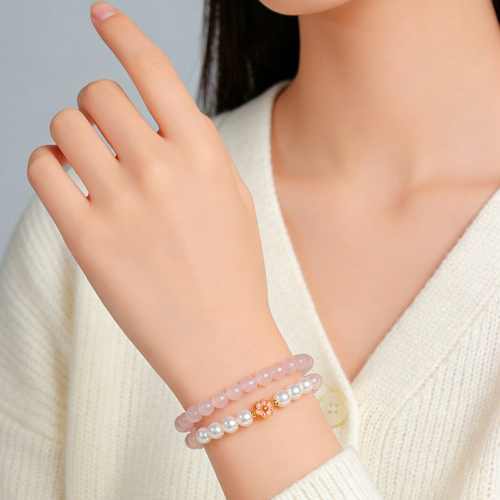 Buddha Stones Pulsera Armonía de Flores Dulces con Cuarzo Rosa y Cuarzo Transparente - image 16