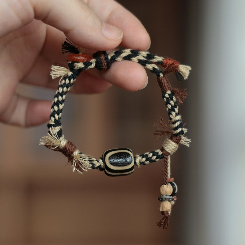 Buddha Stones Pulsera de cuerda con cuentas Dzi tibetanas vintage para la suerte - Cuenta Dzi con forma de ojo de Buda (circunferencia de la muñeca: 15-18 cm) - image 8