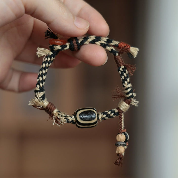 Buddha Stones Pulsera de cuerda con cuentas Dzi tibetanas vintage para la suerte - Cuenta Dzi con forma de ojo de Buda (circunferencia de la muñeca: 15-18 cm) - image 8