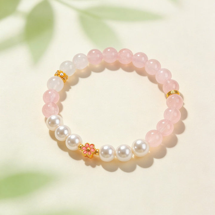 Buddha Stones Pulsera Armonía de Flores Dulces con Cuarzo Rosa y Cuarzo Transparente - image 2