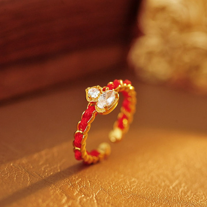 Buddha Stones Anillo de banda abierta con bendición de calabaza y cadena roja de aleación de cobre - Anillo de calabaza (US8) - image 0