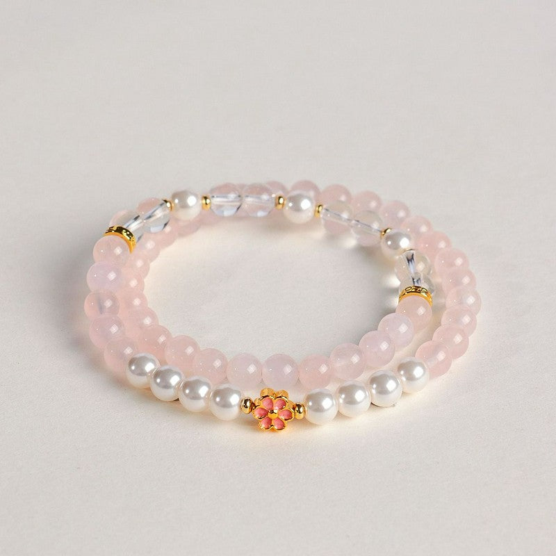 Buddha Stones Pulsera Armonía de Flores Dulces con Cuarzo Rosa y Cuarzo Transparente - image 13