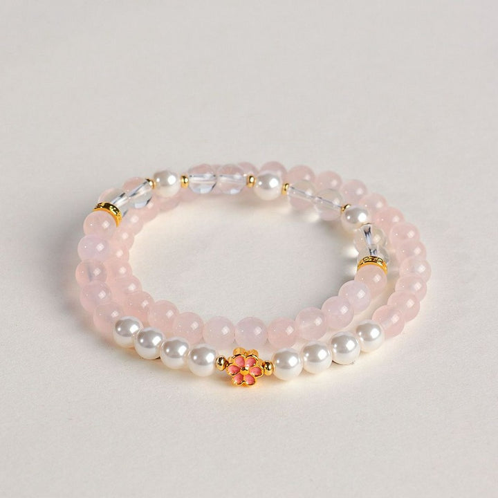 Buddha Stones Pulsera Armonía de Flores Dulces con Cuarzo Rosa y Cuarzo Transparente - image 13