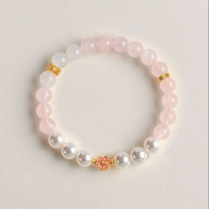 Buddha Stones Pulsera Armonía de Flores Dulces con Cuarzo Rosa y Cuarzo Transparente - image 3