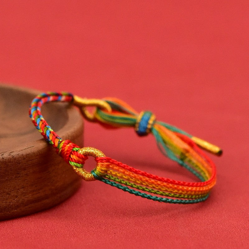 Buddha Stones Pulsera étnica de cinco colores con cordón rojo para la suerte. - Pulsera multicolor - 7,1–7,5 pulgadas (18–19 cm) - image 0