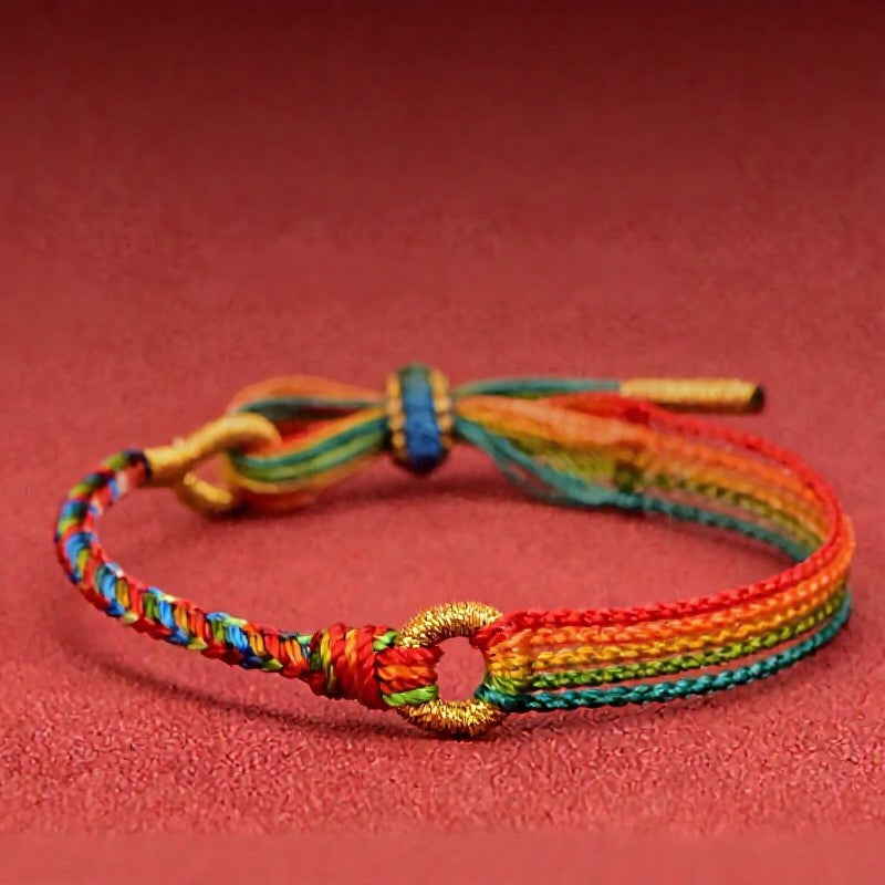 Buddha Stones Pulsera étnica de cinco colores con cordón rojo para la suerte. - image 1