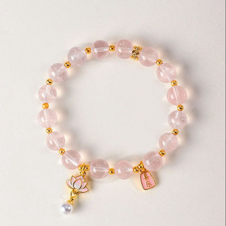 Buddha Stones Pulsera con dije de loto de cuarzo rosa natural y cuarzo transparente - 9 mm (circunferencia de la muñeca: 5,5–5,9 pulgadas/14–15 cm) - image 11