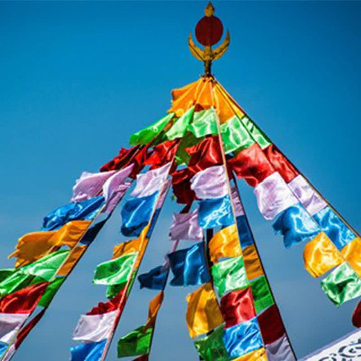 Bandera de oración tibetana de 5 colores con bendición de caballo de viento al aire libre, 20 unidades