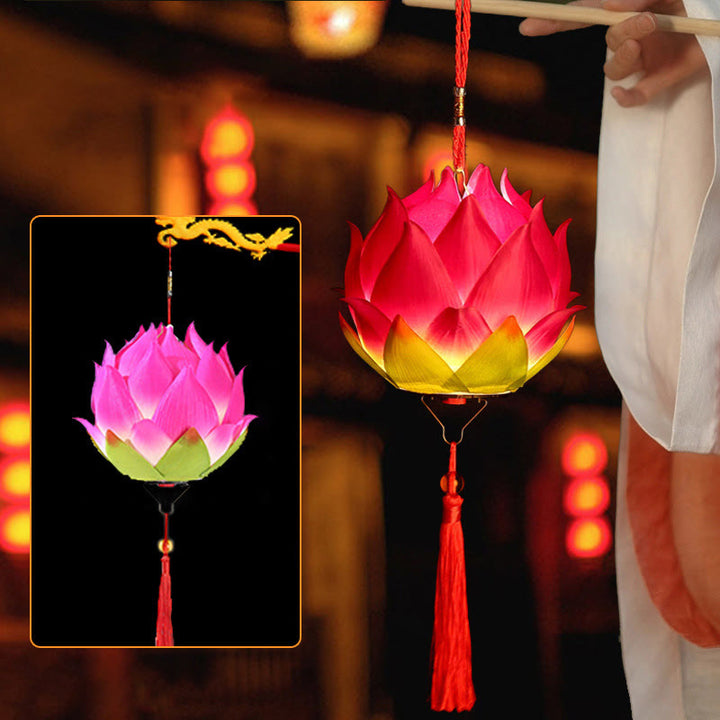 Buddha Stones DIY flor de loto dragón linterna borla lámpara decoración - Linterna de loto roja rosa (autoensamblaje) - image 28