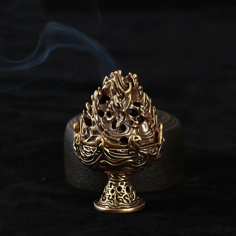 Quemador de incienso tibetano de aleación de cobre para meditación con patrón de montaña Mini