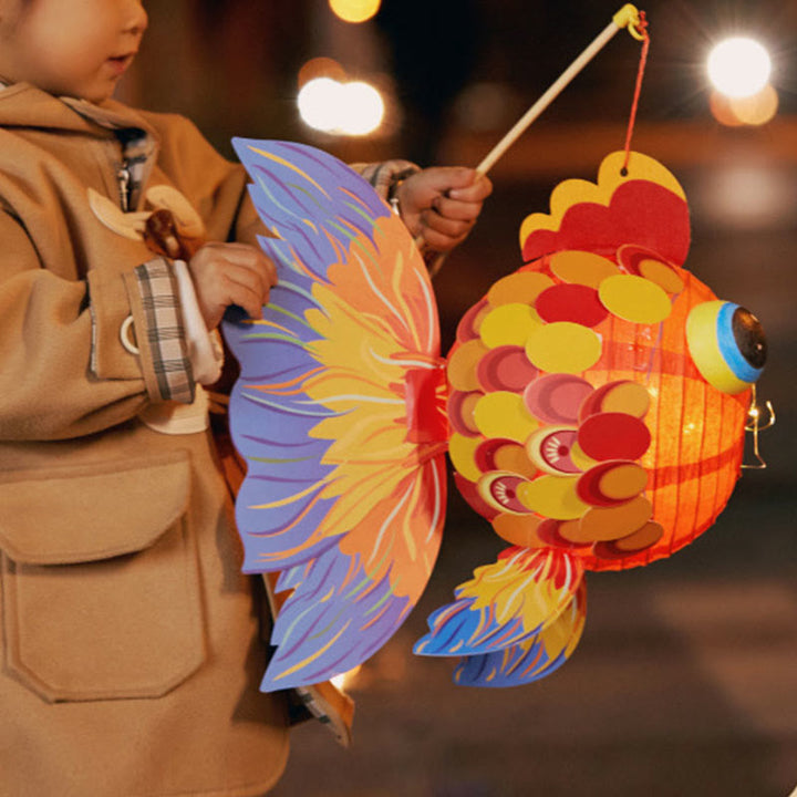 Buddha Stones DIY, buena suerte, pez Koi, lámpara de farol de papel, Festival del medio otoño, decoración de farol para niños