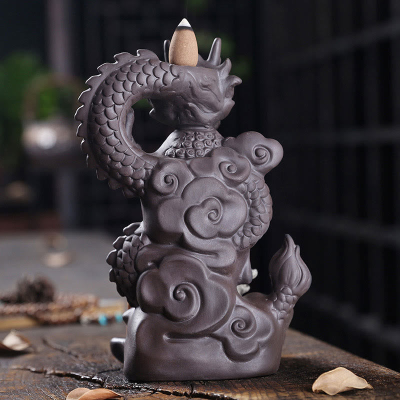 Buddha Stones, dragón, Buda, nubes propicias, arcilla púrpura, decoración de quemador de incienso curativo