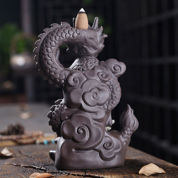 Buddha Stones, dragón, Buda, nubes propicias, arcilla púrpura, decoración de quemador de incienso curativo