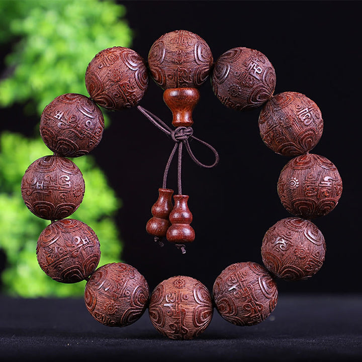 Pulsera de calidez tallada con monedas de cobre, ébano y palisandro del zodiaco chino con Buddha Stones y Pixiu