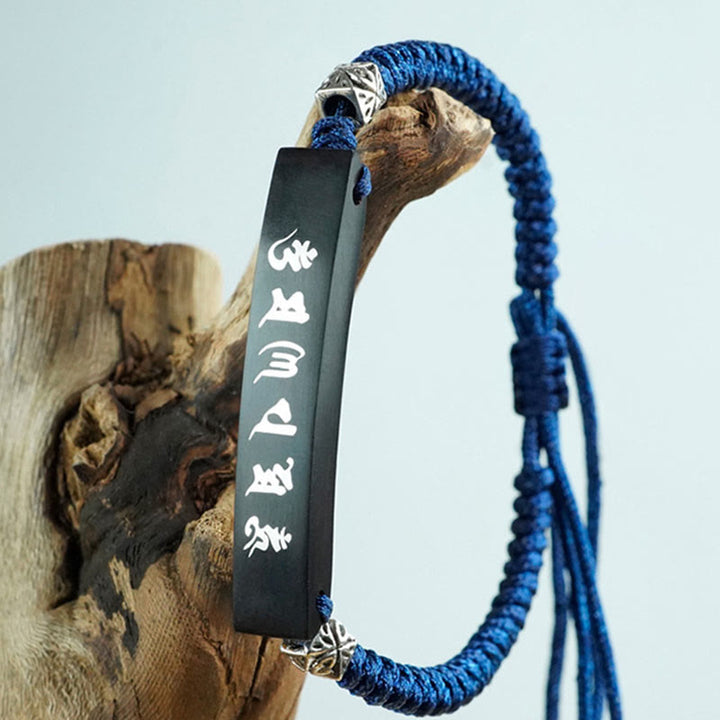 Pulsera de protección con incrustaciones de plata y madera de ébano, seis palabras verdaderas, budismo de Buddha Stones