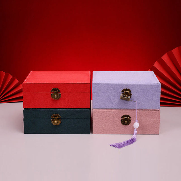Caja organizadora de joyas de diseño Simple con Buddha Stones, caja de almacenamiento de joyas de dos capas, caja de franela con cerradura - image 24