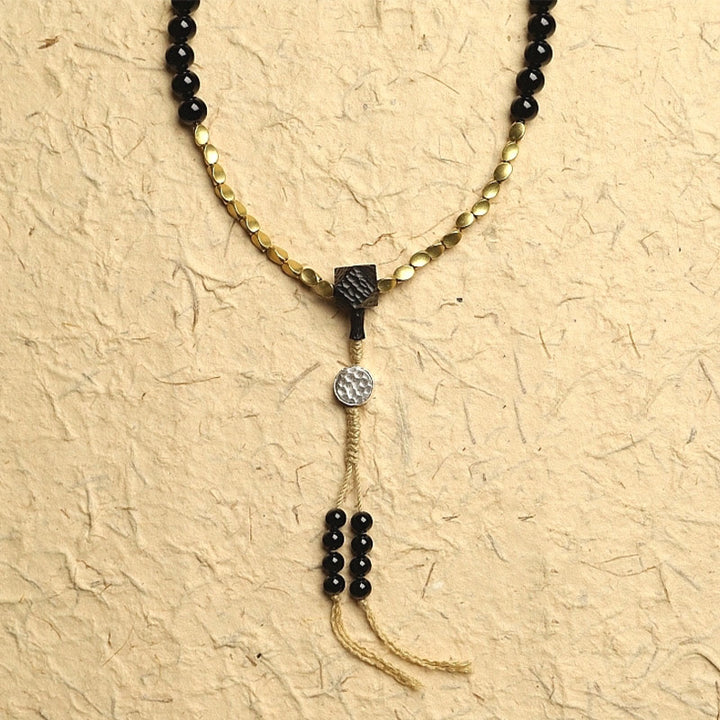 Pulsera de protección de cuentas Dzi de tres ojos de ónix negro con cuentas tibetanas de 108 Mala