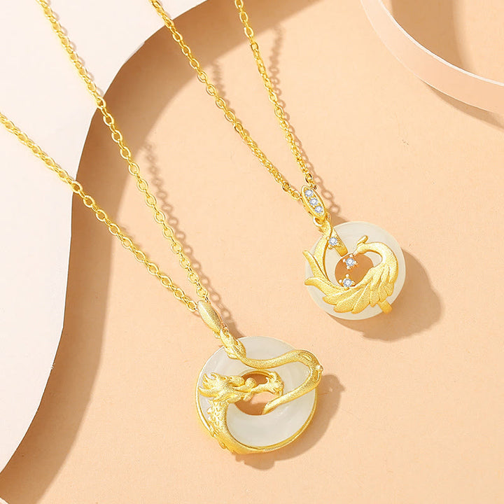 Buddha Stones de Plata de Ley 925, Año del Dragón, Jade Hetian, dragón dorado, Fénix, hebilla de la paz, colgante de collar de la suerte - image 3