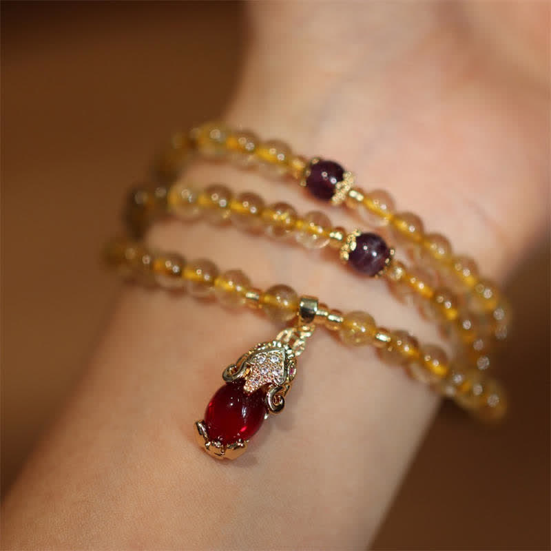 Pulsera de protección de la felicidad de la prosperidad de PiXiu con Buddha Stones , citrino, amatista