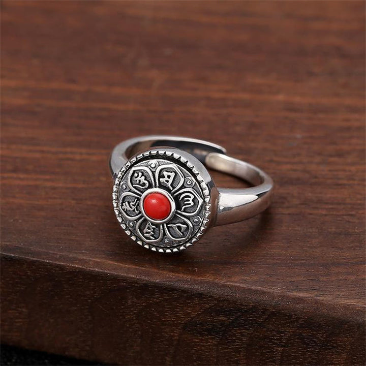 Anillo giratorio de paz con Buddha Stones tibetanas Om Mani Padme Hum