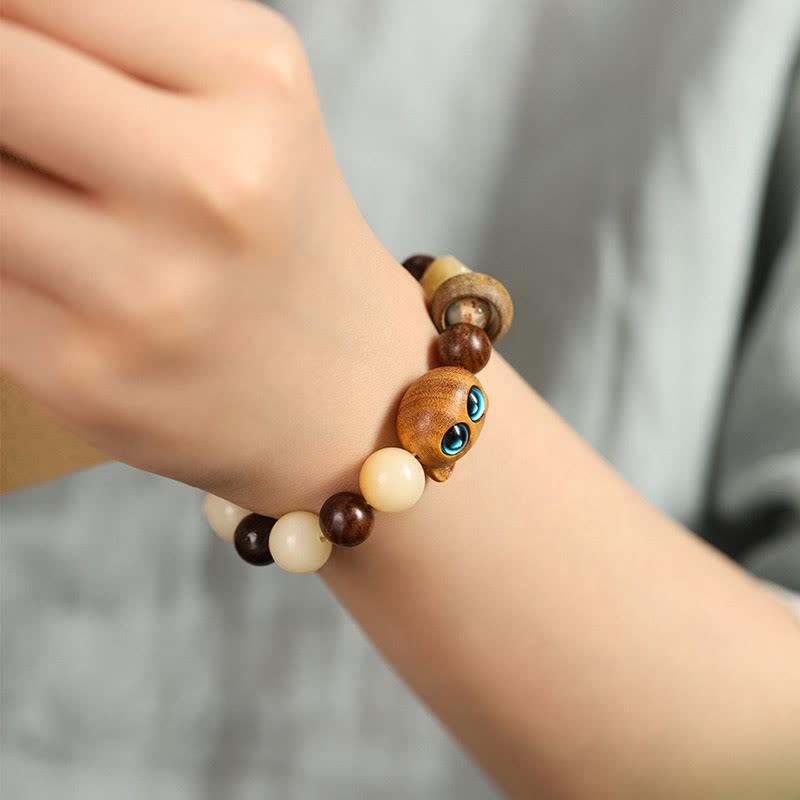 Pulsera de la paz con Buddha Stones, semilla de Bodhi Natural, sándalo, cabeza de gato bonita de la suerte, garra de pata - image 9