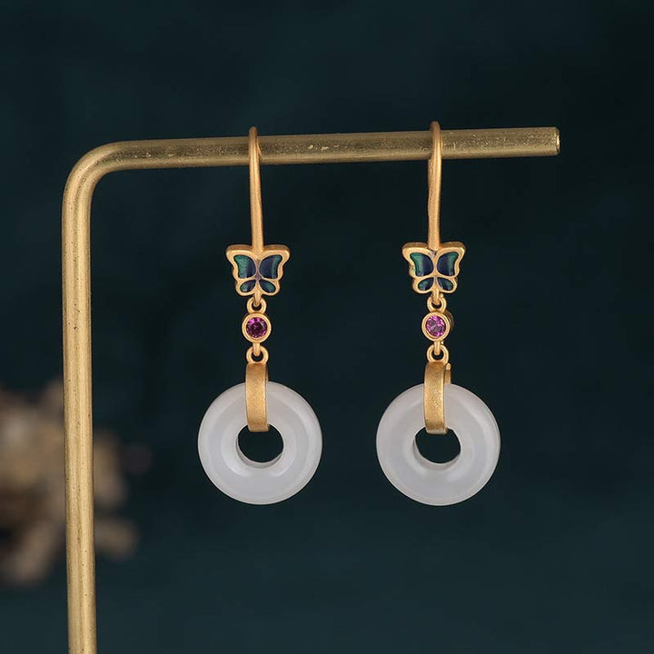 Pendientes de la fortuna de mariposa de jade blanco FengShui