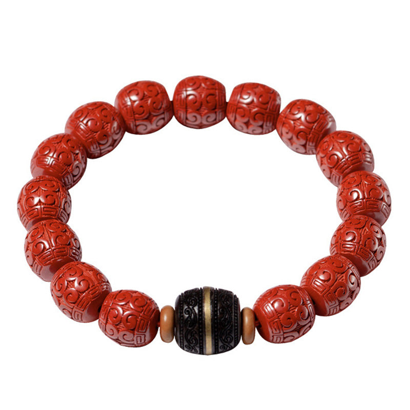 Pulsera de bendición tranquila de ébano y cinabrio natural con Buddha Stones