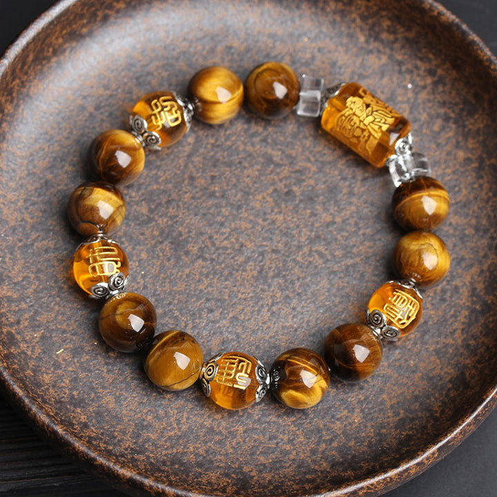 Pulsera de prosperidad y fortuna con cuentas de ojo de tigre y Buddha Stones