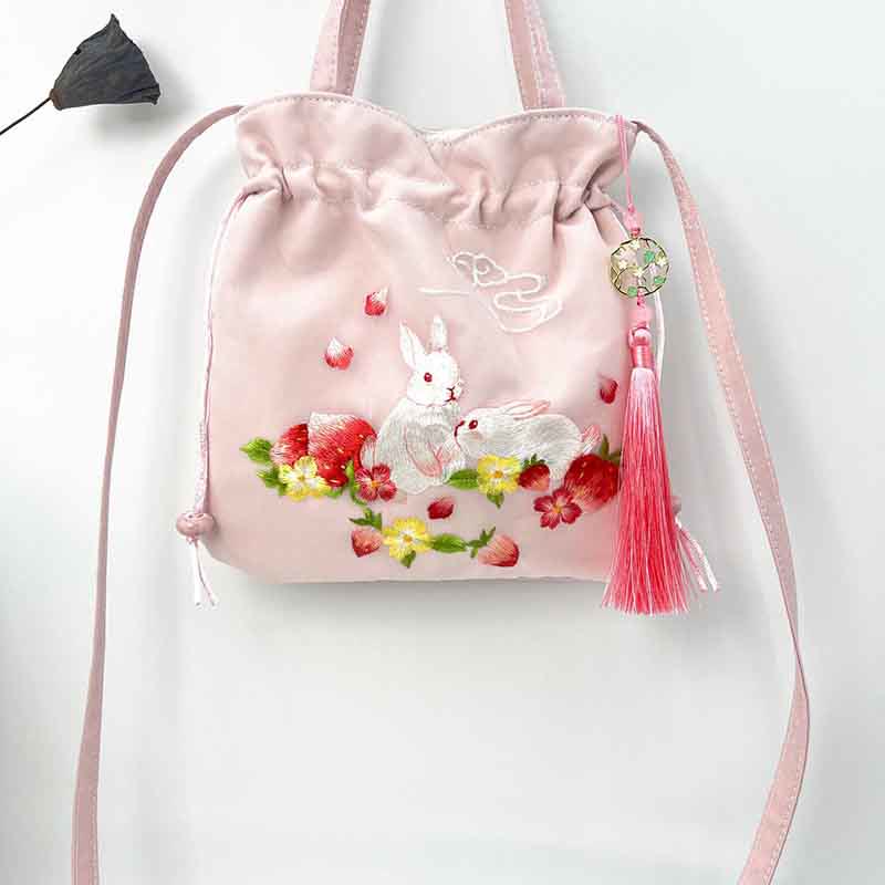 Buddha Stones Suzhou bordado Lotus Deer Epiphyllum peonía conejo algodón lino bolso bandolera bolso de hombro