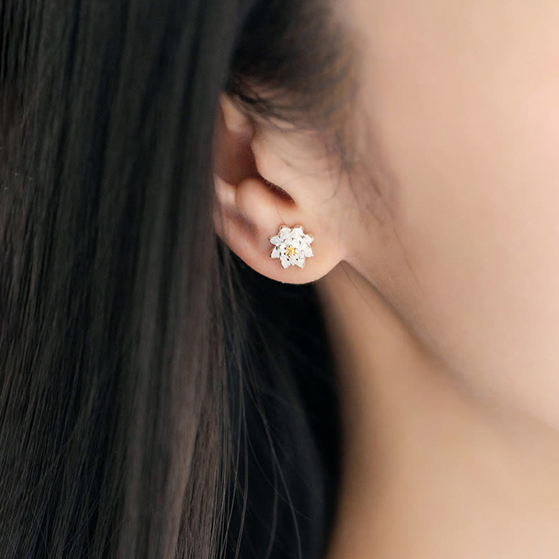Pendientes de equilibrio de flor de loto de plata de ley 925 con Buddha Stones