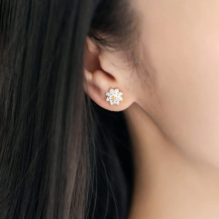 Pendientes de equilibrio de flor de loto de plata de ley 925 con Buddha Stones
