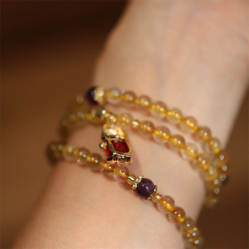 Pulsera de protección de la felicidad de la prosperidad de PiXiu con Buddha Stones , citrino, amatista