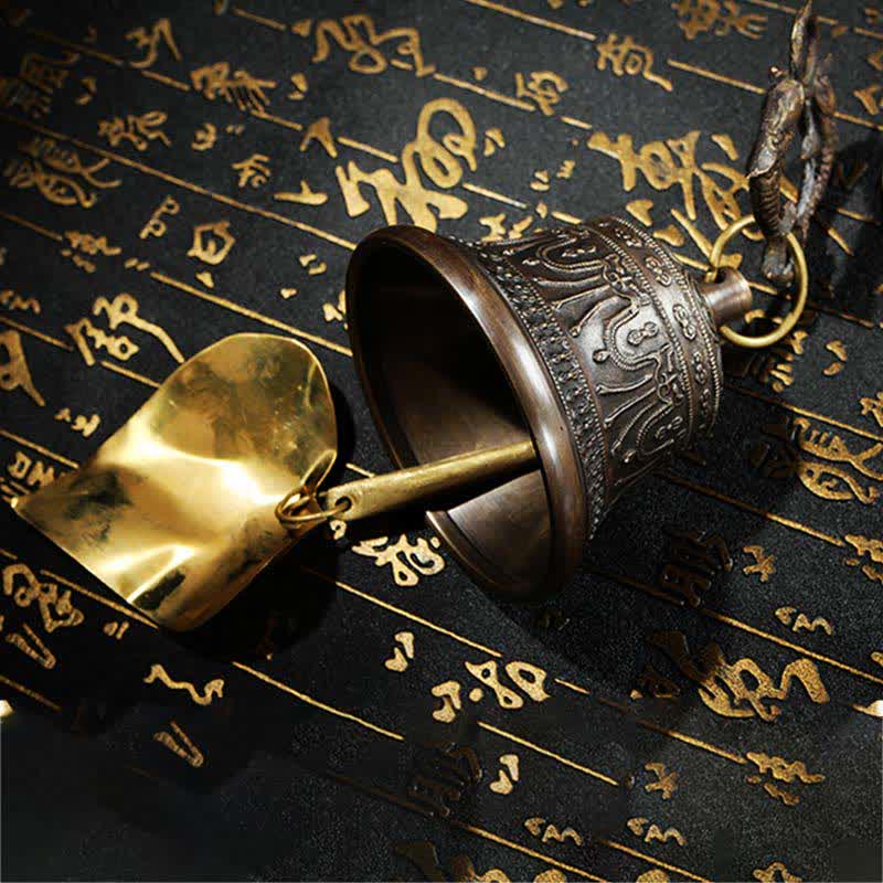 Campana de viento grabada tibetana, campana de cobre de la suerte, decoración del hogar para colgar en la pared