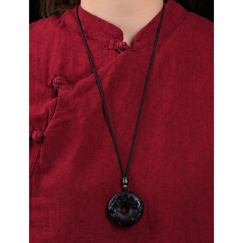 Collar con colgante de fuerza con hebilla de paz, obsidiana negra Natural del zodíaco chino , Buddha Stones - image 12