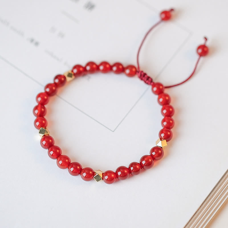 Pulsera de hilo de confianza con estrella de trébol de cuatro hojas con nudo sin fin de ágata roja Natural