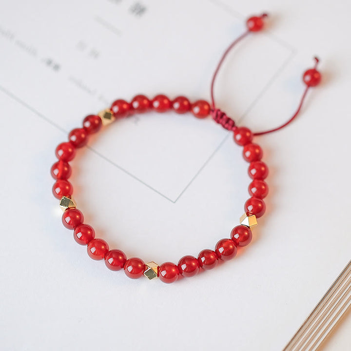 Pulsera de hilo de confianza con estrella de trébol de cuatro hojas con nudo sin fin de ágata roja Natural