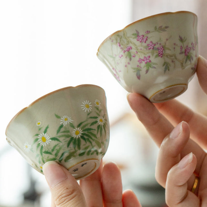 Tazas de té de cerámica de Kung Fu con Buddha Stones , flor de melocotón, Margarita, flor - image 1