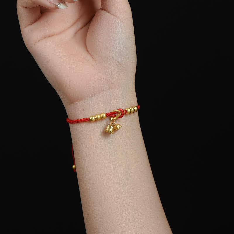 Pulsera trenzada de protección de la suerte con diseño de amuleto de flor de lirio de los valles hecha a mano con Buddha Stones