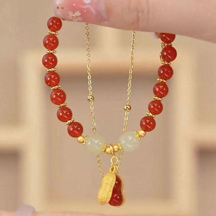 Pulsera con cuentas de la suerte, con Buddha Stones, hoja de jade, Ginkgo, tulipán, cacahuete, Fu