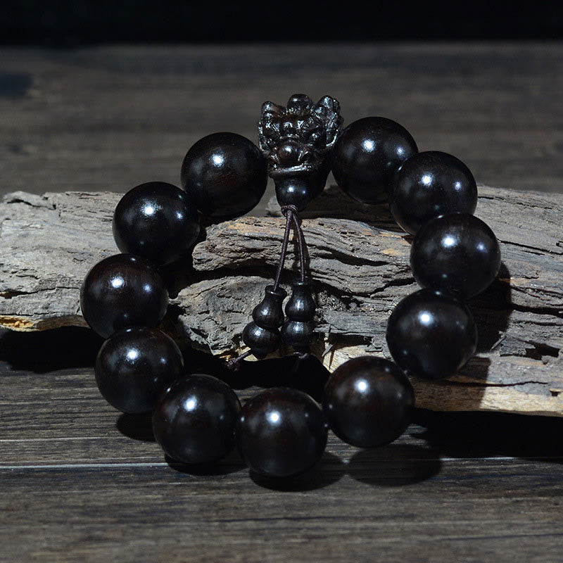 Pulsera de protección tallada con dragón de madera de agar, Buddha Stones , palisandro, sándalo verde, hoja pequeña, sándalo rojo