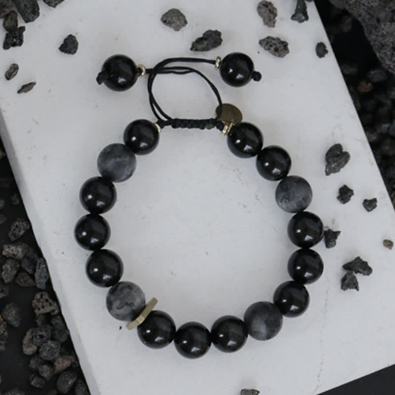 Pulsera de purificación de piedra con brillo negro de obsidiana negra