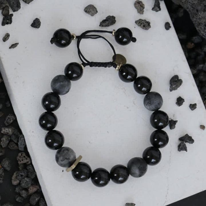 Pulsera de purificación de piedra con brillo negro de obsidiana negra