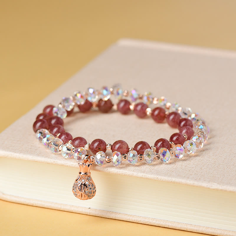 Pulsera positiva con dije para bolsa de dinero con cristal blanco de cuarzo fresa y Buddha Stones